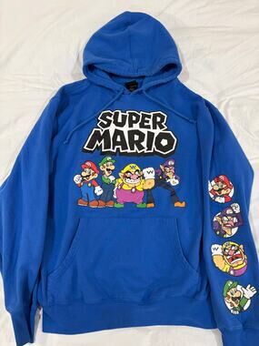 Super Mario Blue Pullover Hoodie Size Medium